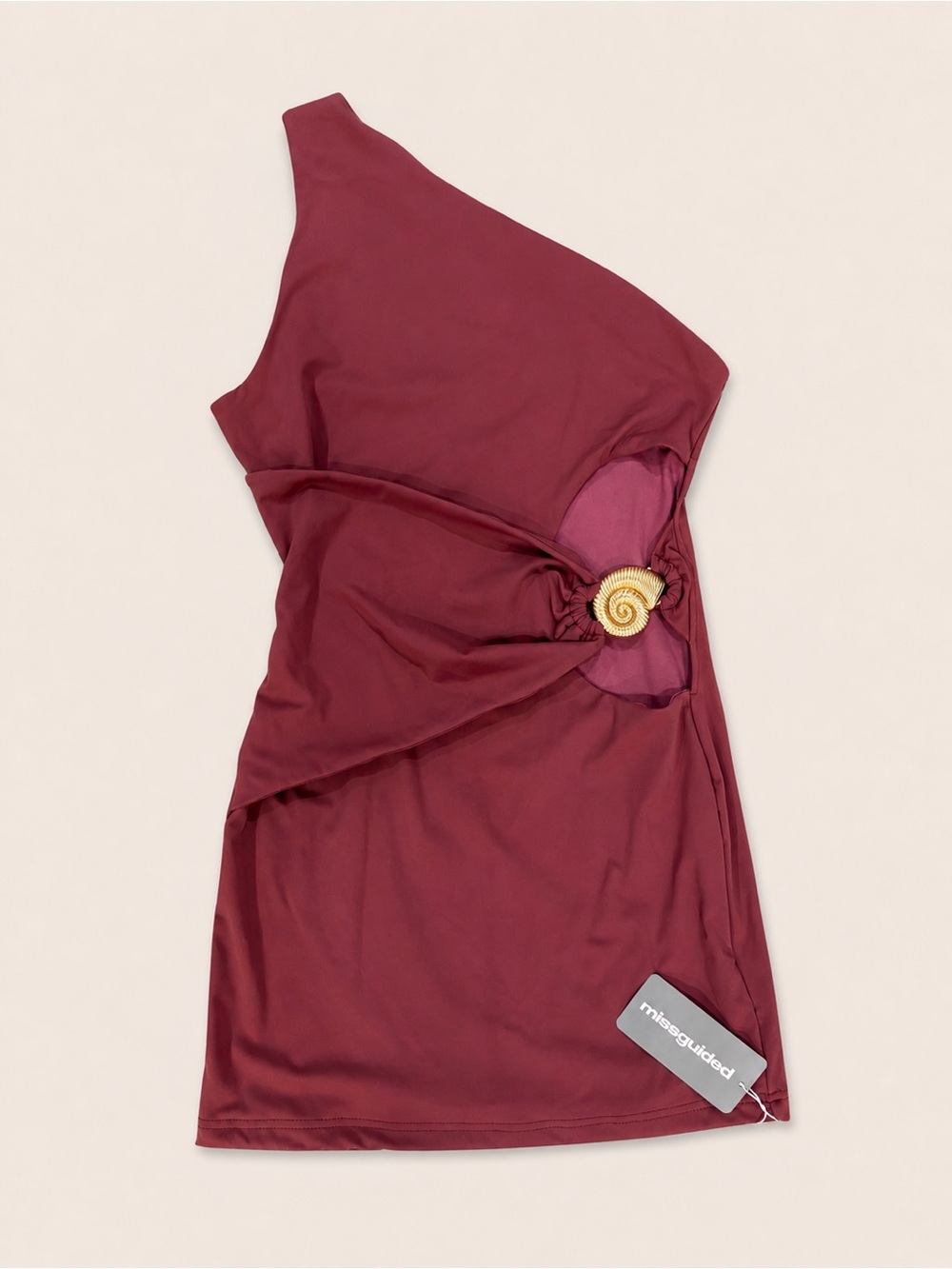 Missguided Burgundy One-Shoulder Mini Dress with Shell Detail